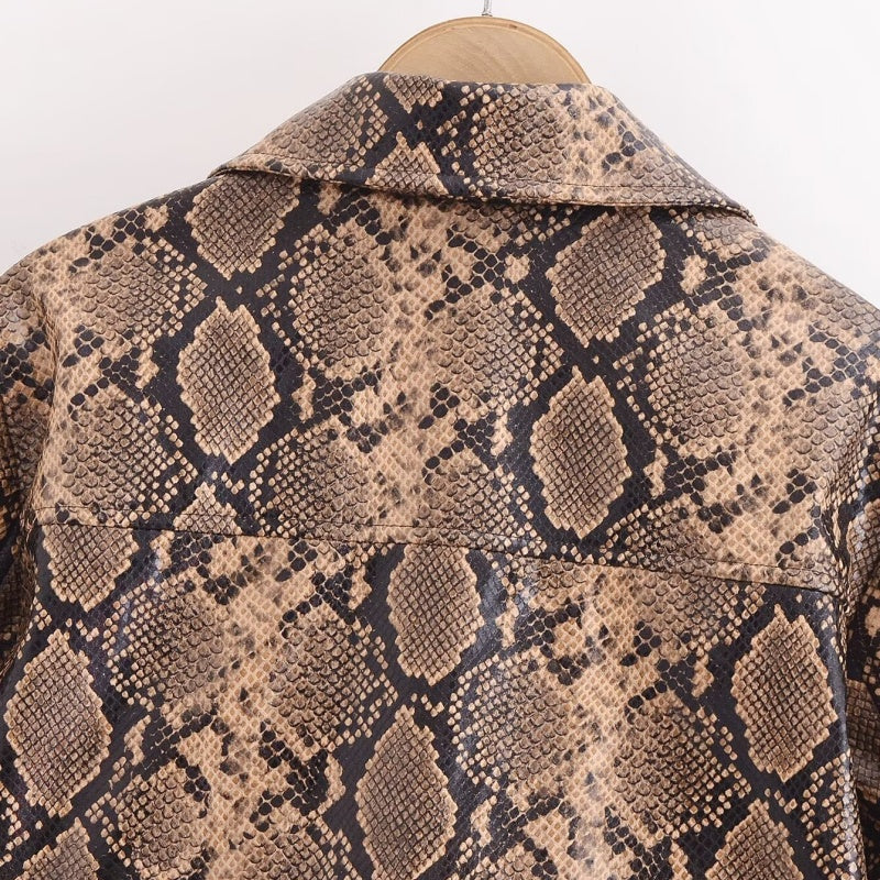 Cropped Faux Snakeskin Jacket