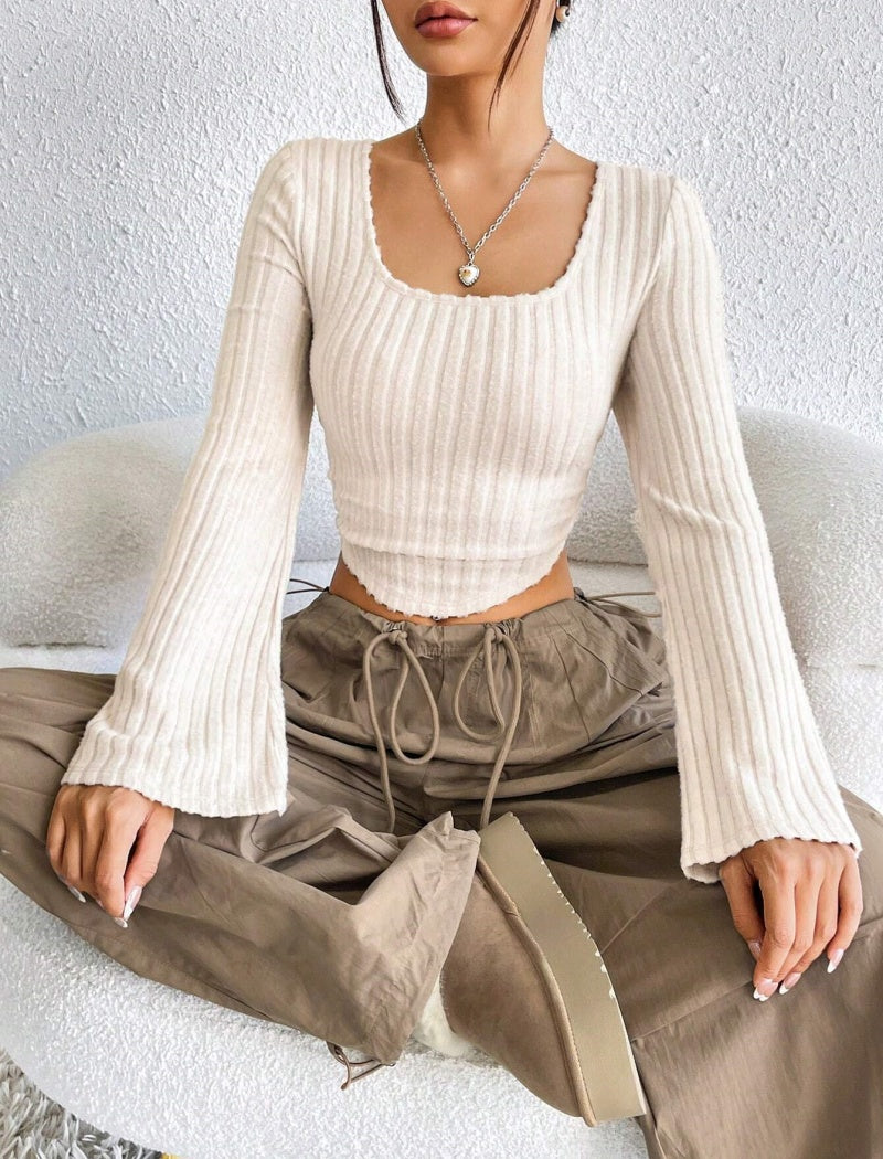 Ribbed Long Sleeve Crop Top