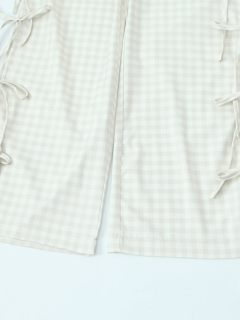 Gingham Side-Bow Pants