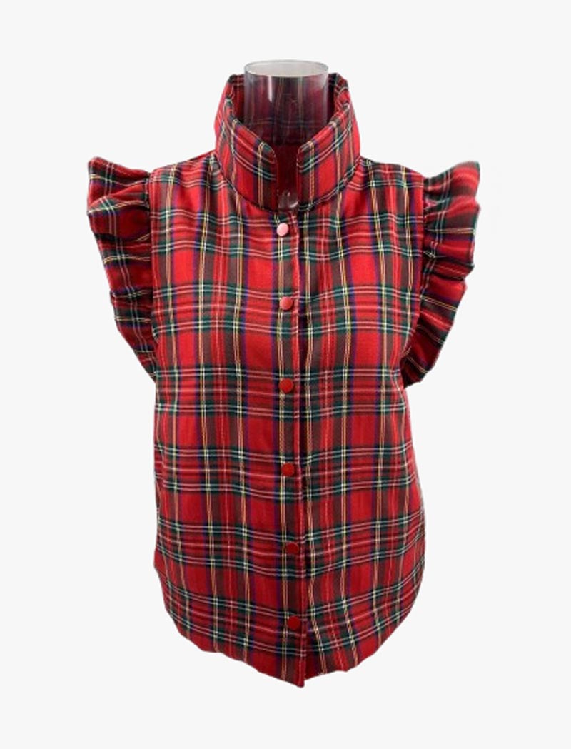 Ruffle Shoulder Plaid Puffer Vest