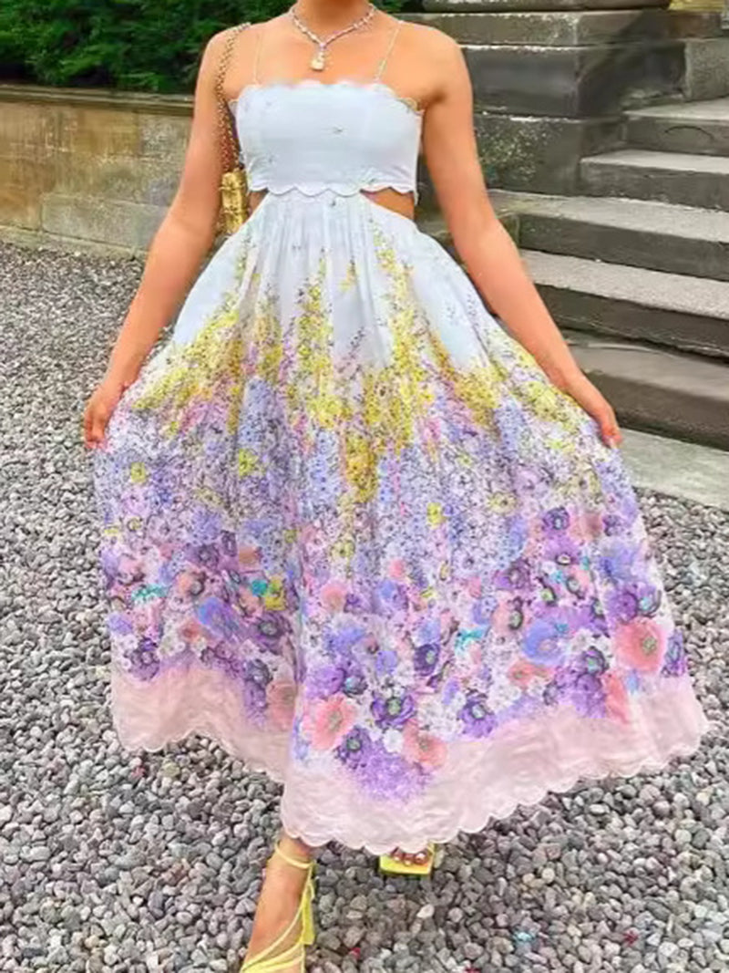Floral Print Cutout Maxi Dress