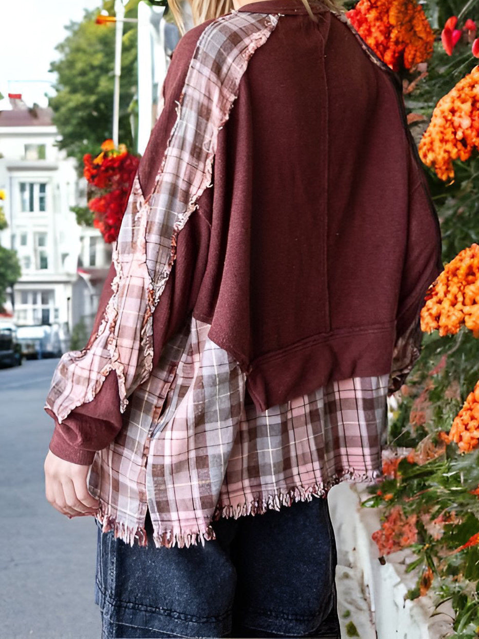 Plaid Patchwork Layered Pullover