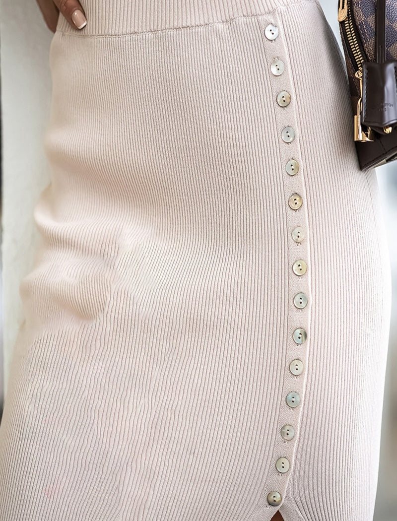 High-Slit Button Detail Midi Skirt