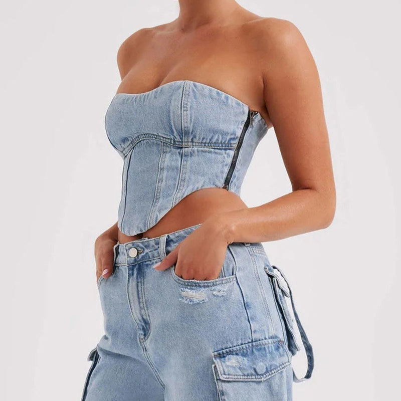 Strapless Denim Crop Top