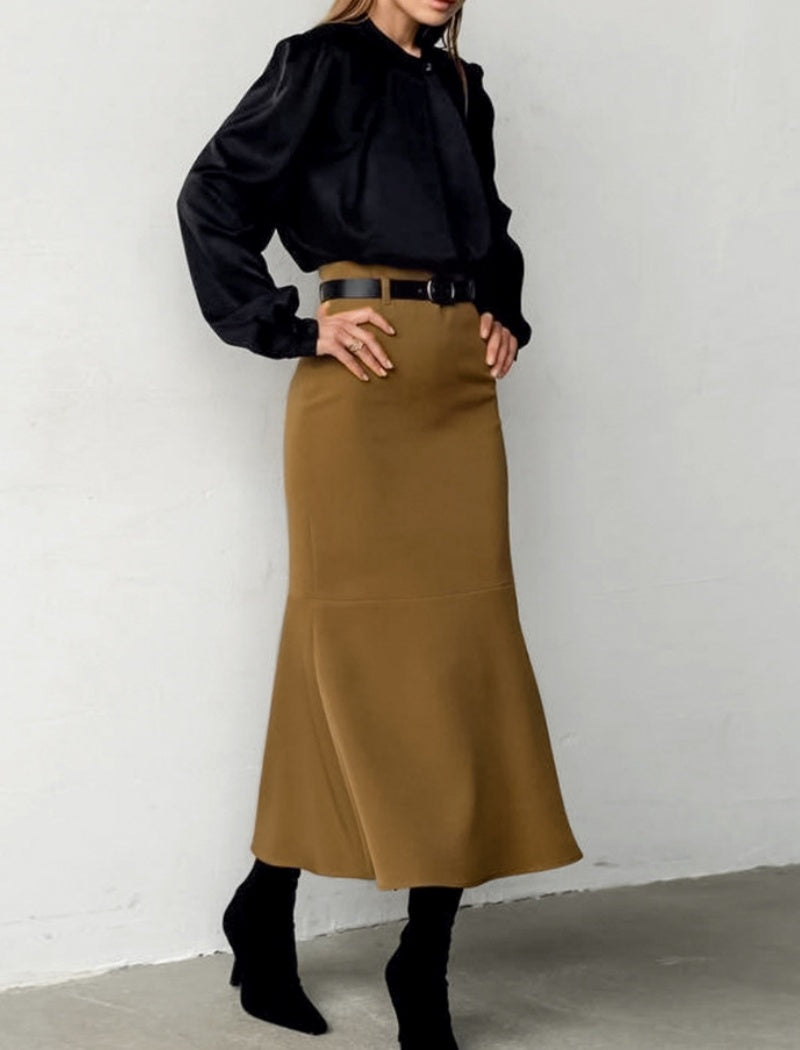 High-Waisted Fishtail Midi Skirt
