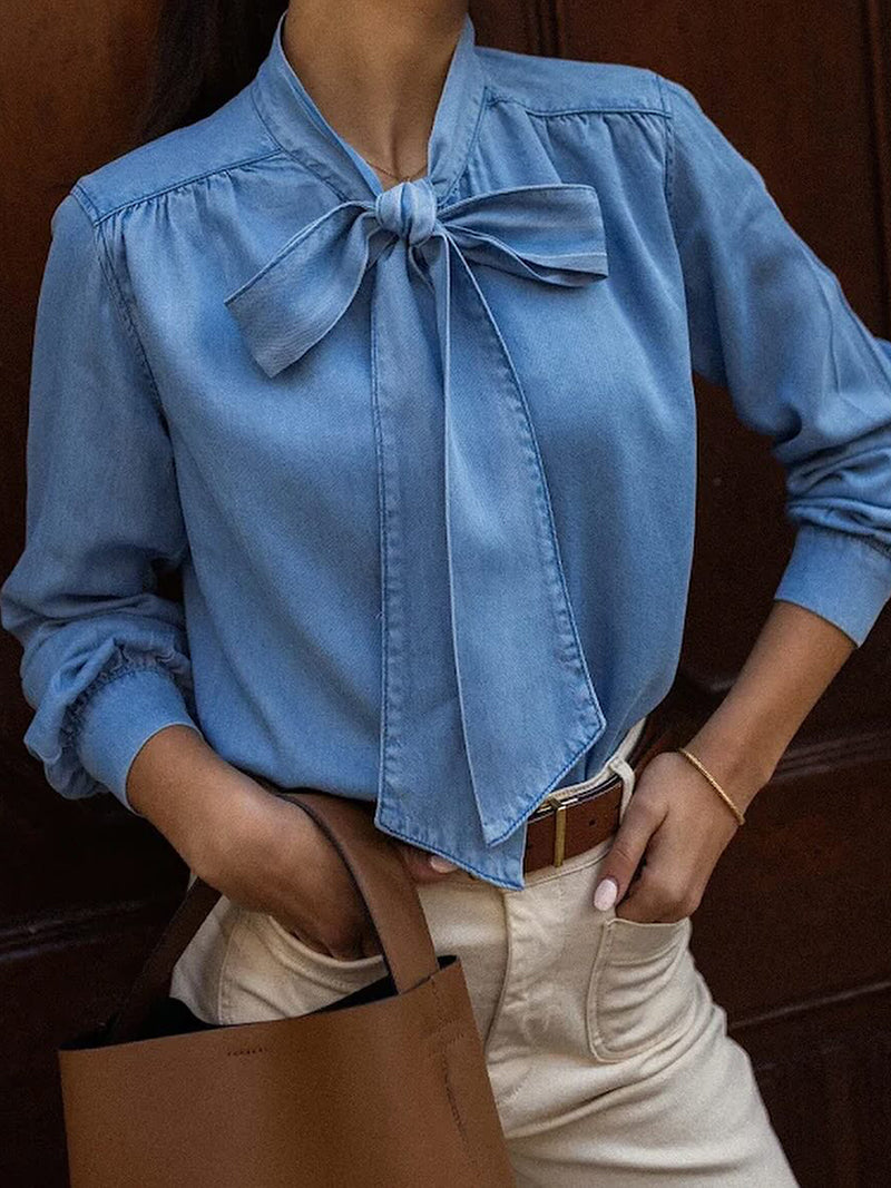 Solid Bow-Tie Blouse