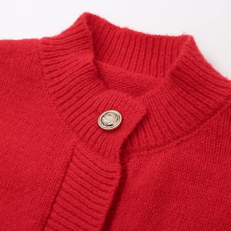 Button-Up Knit Cardigan with Flared Cuffs