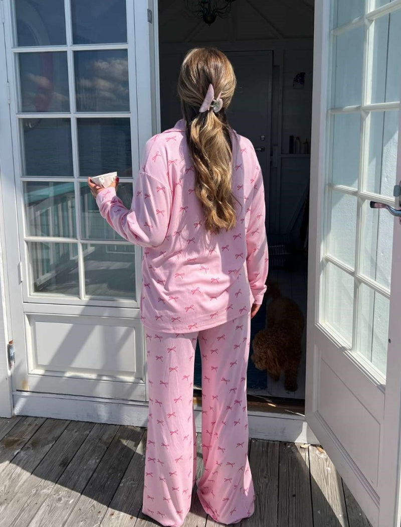 Pink Bow Print Pajama Set