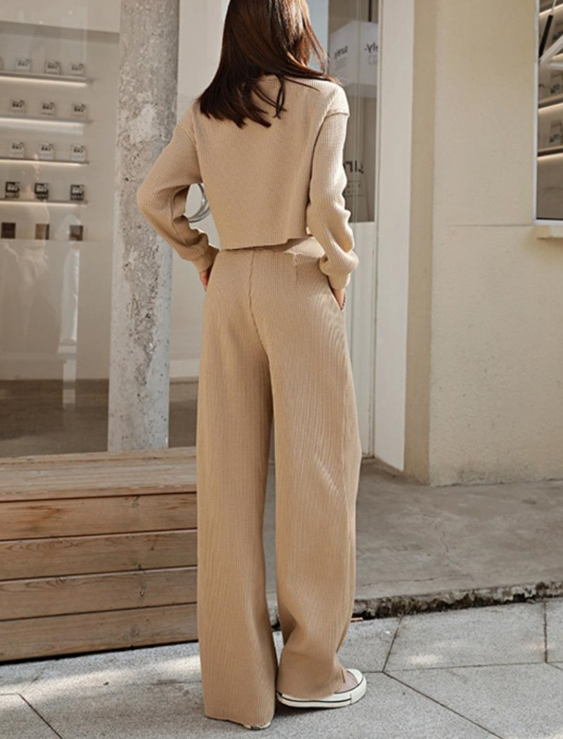 Ribbed Cropped Top and Wide-Leg Lounge Set