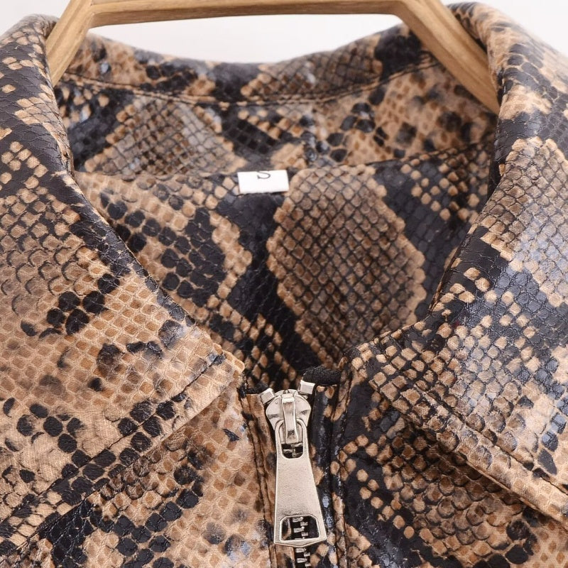 Cropped Faux Snakeskin Jacket