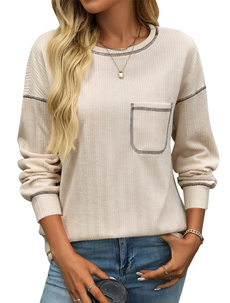Patch Pocket Ribbed Long-Sleeve Sweater