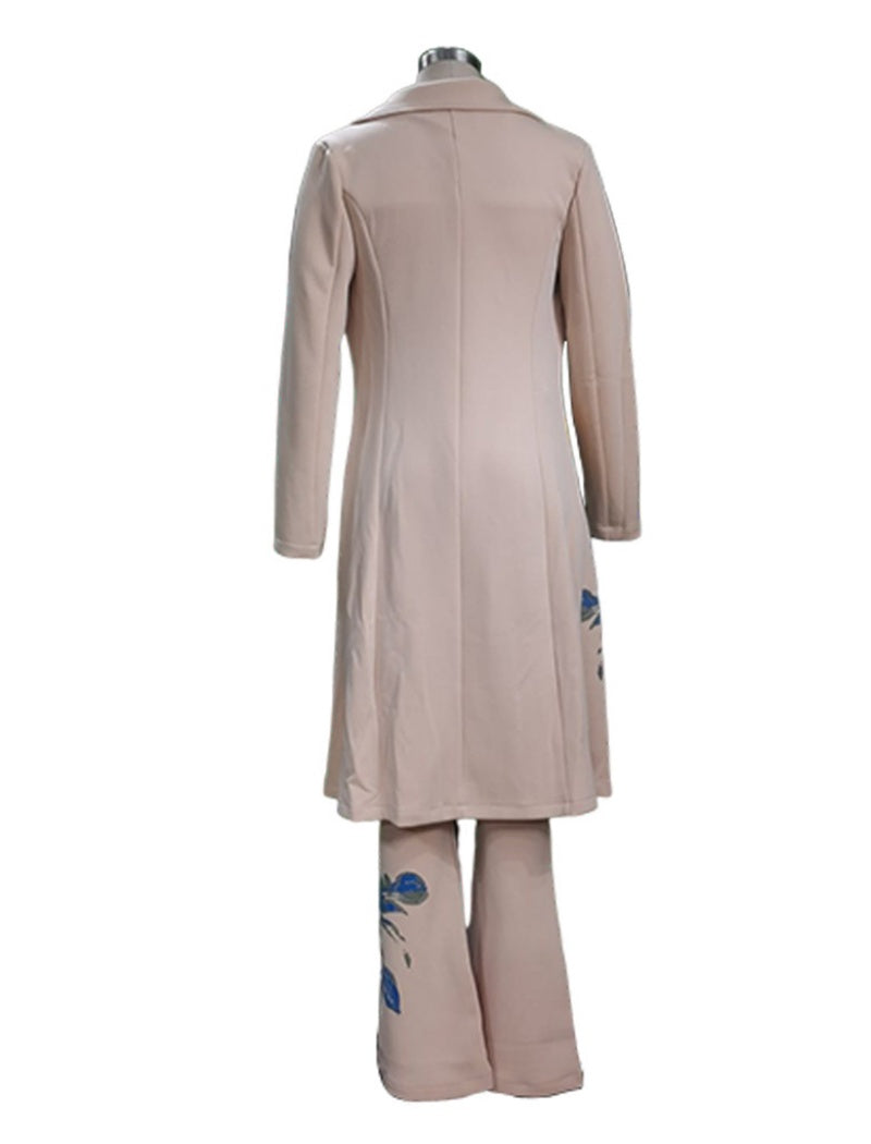 Floral Print Tube and Pants and Trench Coat Set