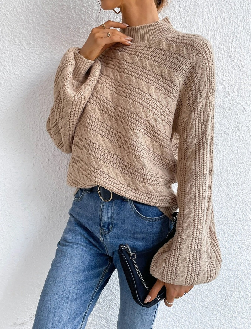 Cable Knit Sweater with Lantern Sleeves