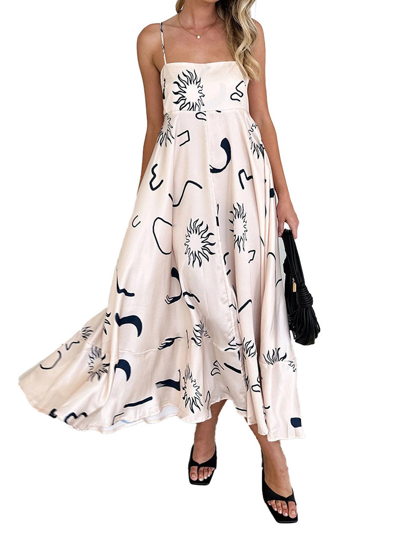 Geometric Print Smocked Maxi Cami Dress