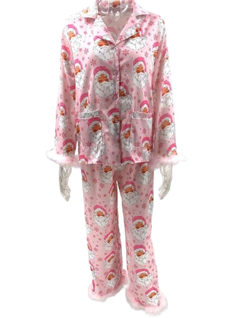 Christmas Print Satin Loungewear Set
