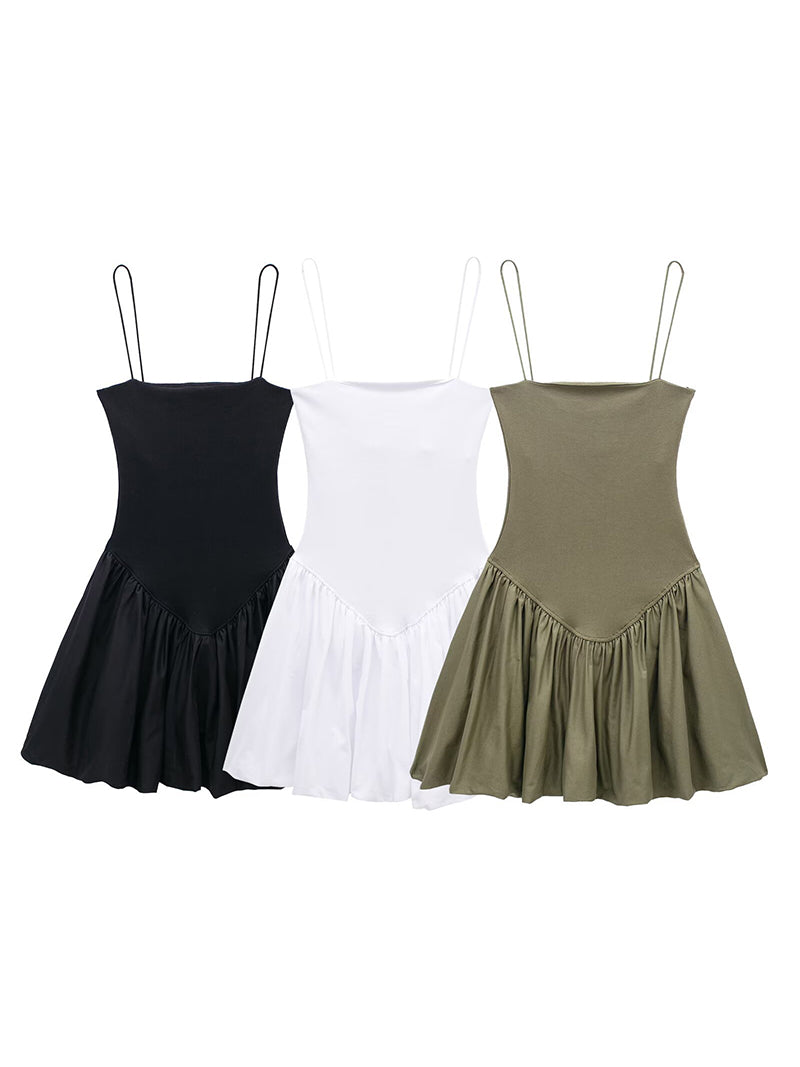 Solid Flared Hem Mini Cami Dress