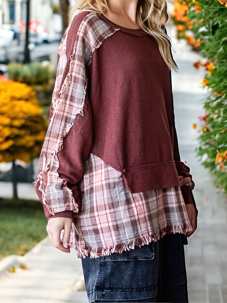 Plaid Patchwork Layered Pullover