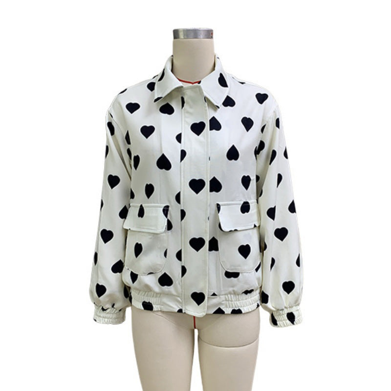 Heart Print Bomber Jacket