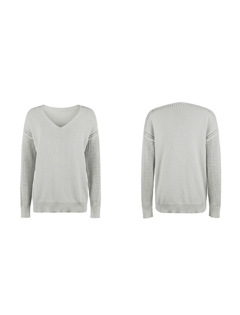 Loose Knit Sweater with Eyelet Sleeves