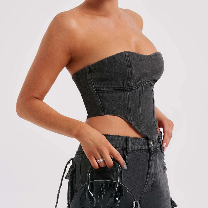 Strapless Denim Crop Top