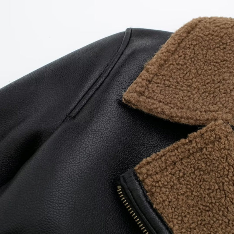 Contrast Collar Moto Jacket