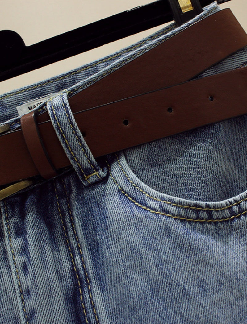 High-Waist Slit Denim Midi Skirt