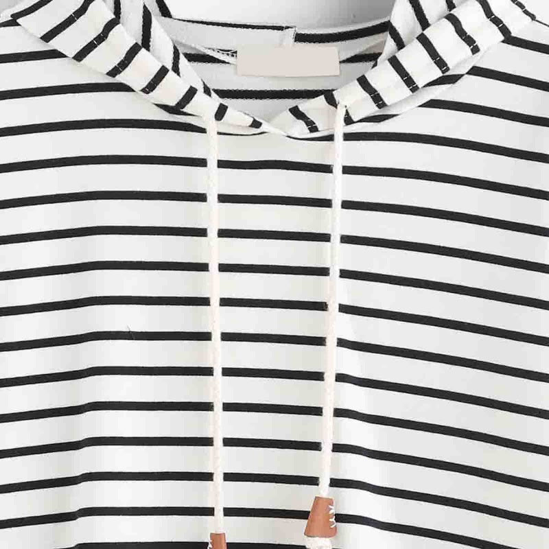 Striped Drawstring Hooded Long Sleeve Top