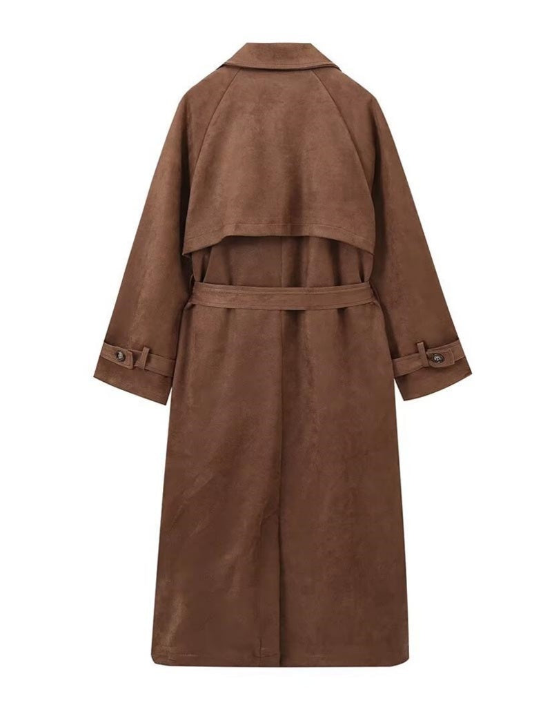Suede Trench Coat with Tie Waist