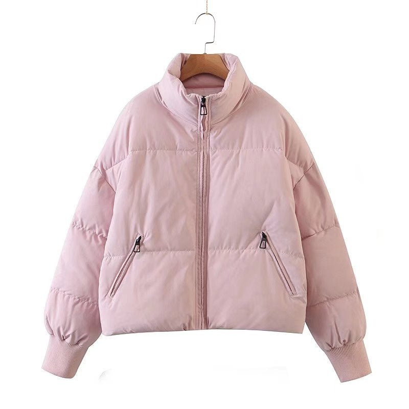 Cropped Puffer Jacket with Zip Closure