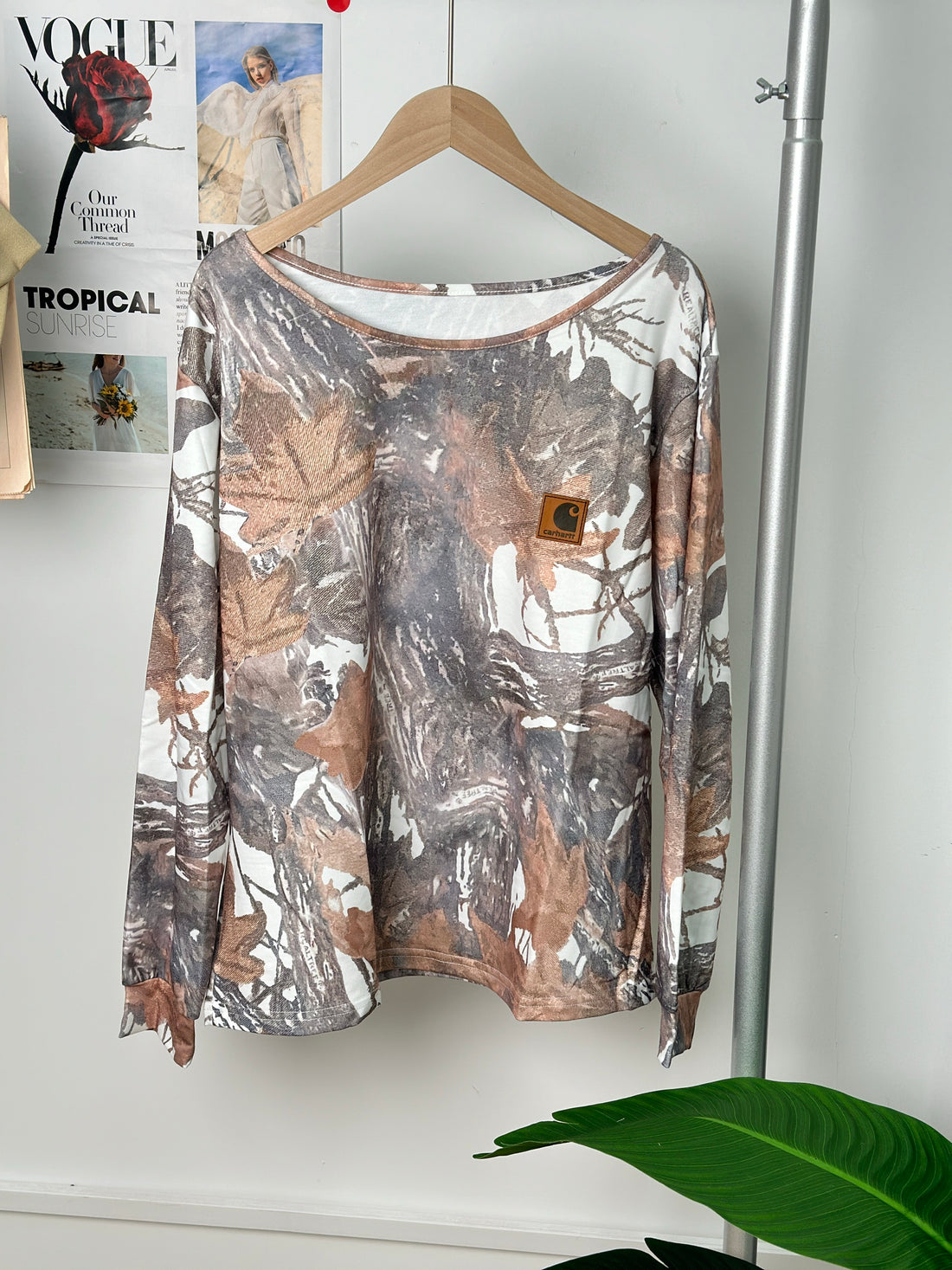 Off-Shoulder Camouflage Pullover