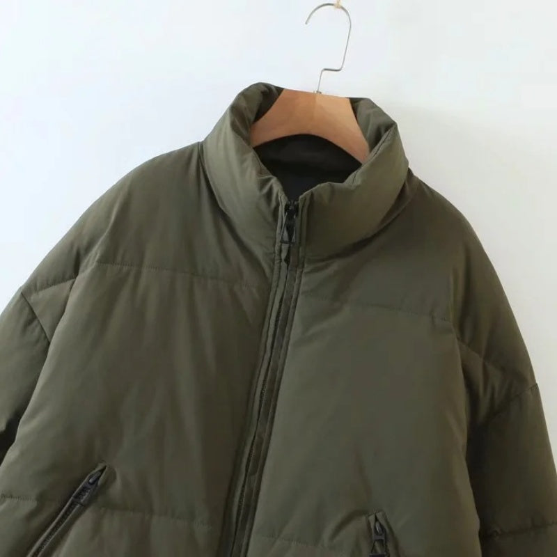 Cropped Puffer Jacket with Zip Closure