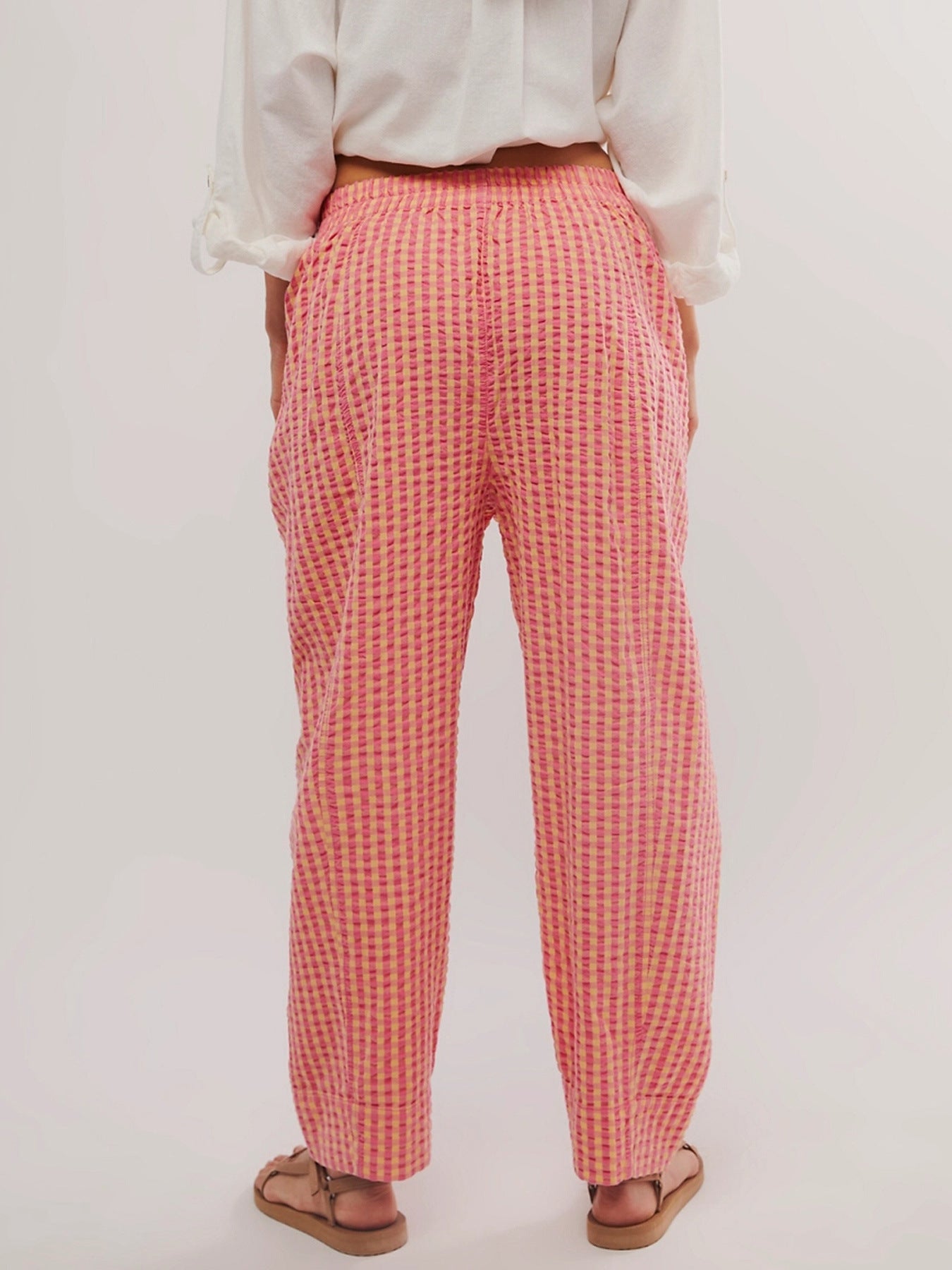Elastic Plaid Pants