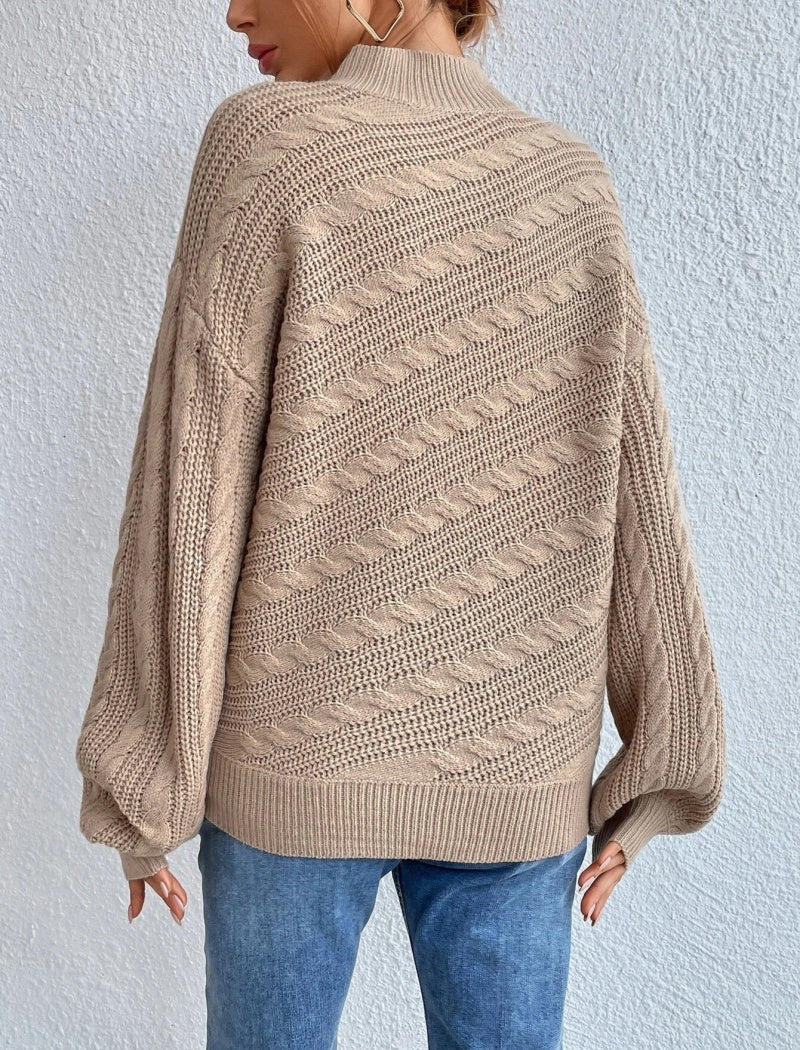 Cable Knit Sweater with Lantern Sleeves