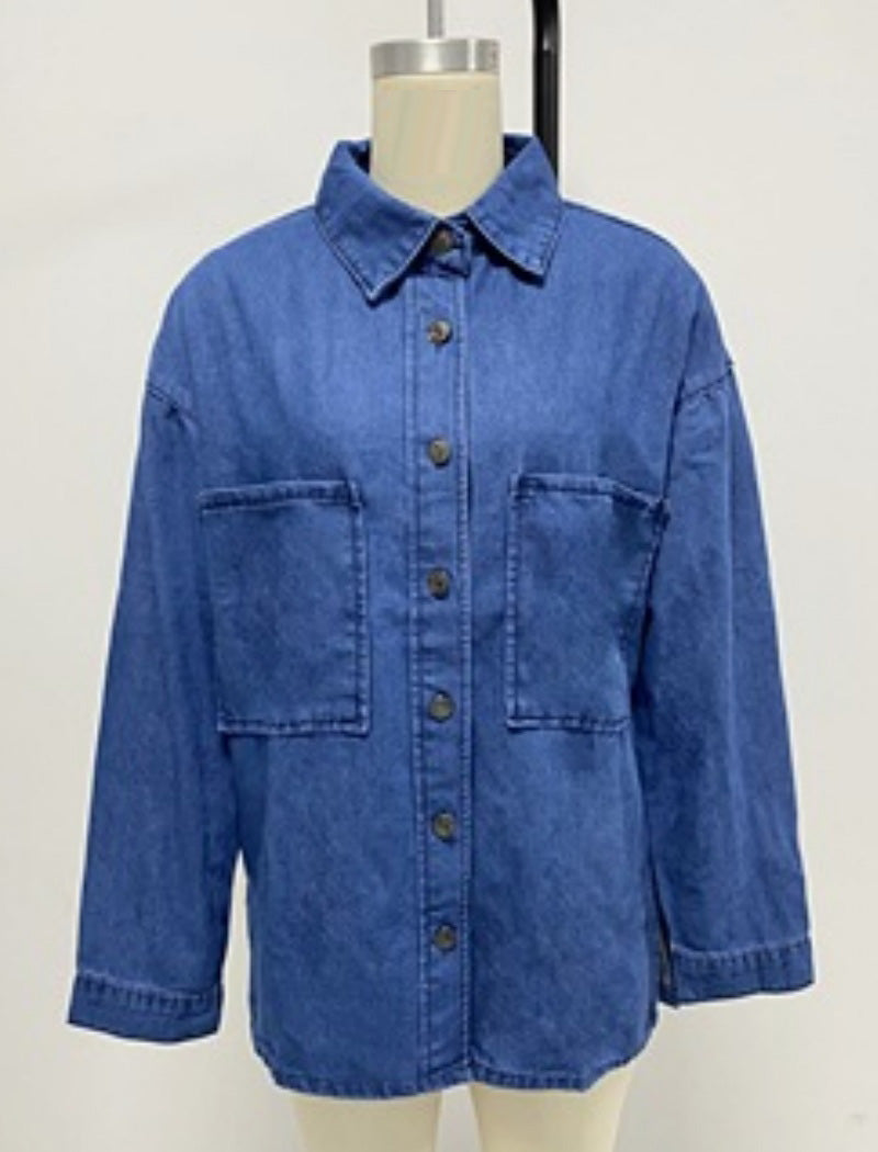 Oversized Button-Up Denim Shirt