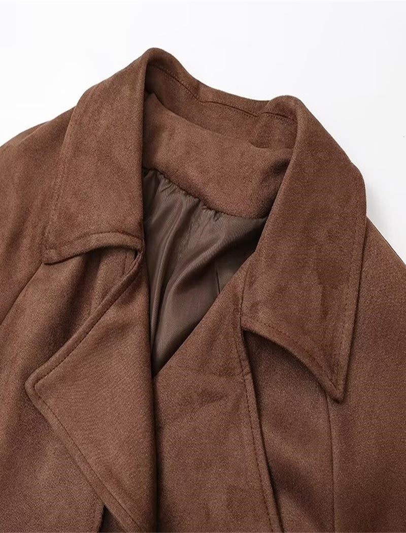 Suede Trench Coat with Tie Waist