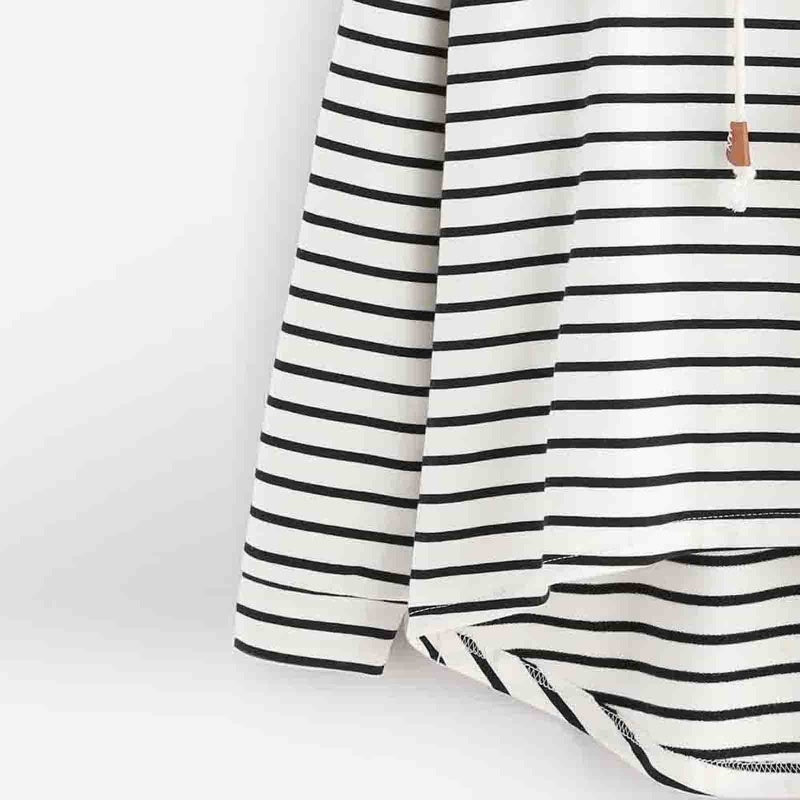 Striped Drawstring Hooded Long Sleeve Top