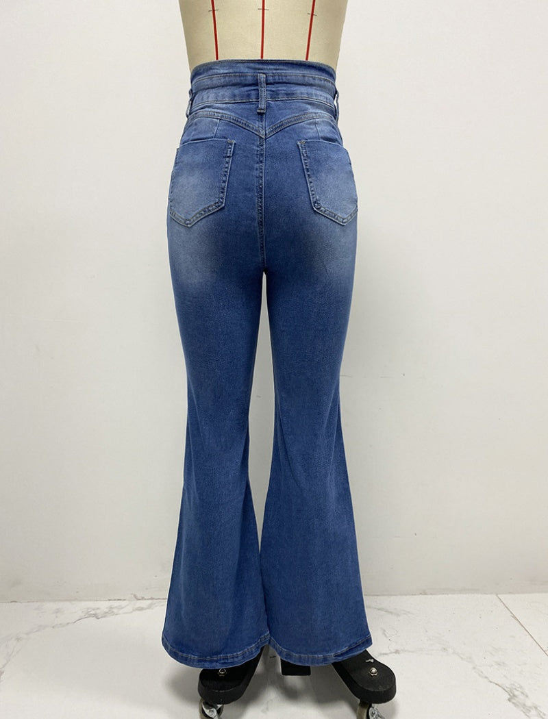 High-Waist Flared Stretch Denim Jeans