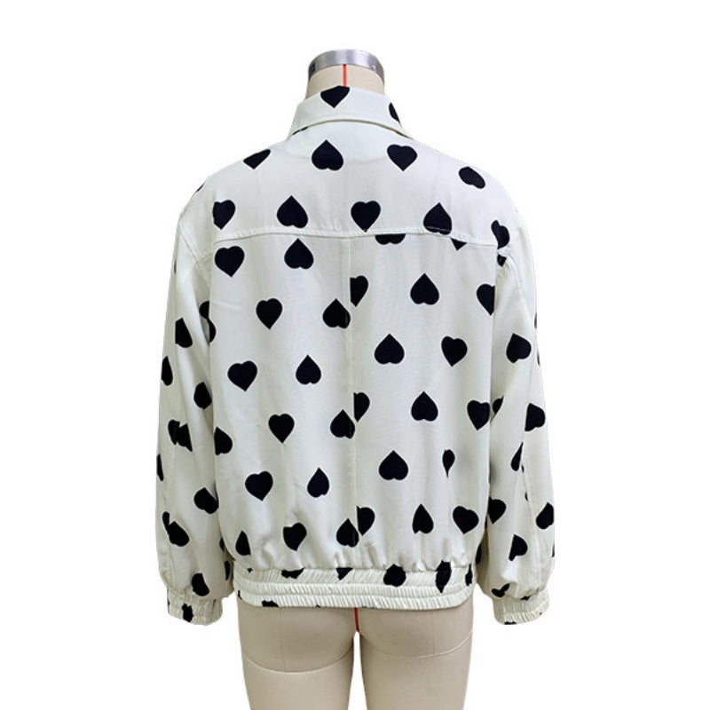 Heart Print Bomber Jacket