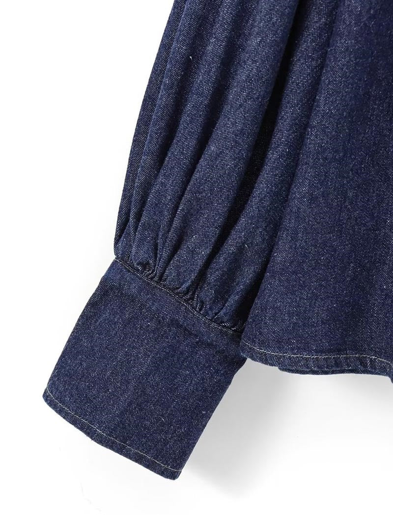 Bow-Tie Puff-Sleeve Button-Up Shirt