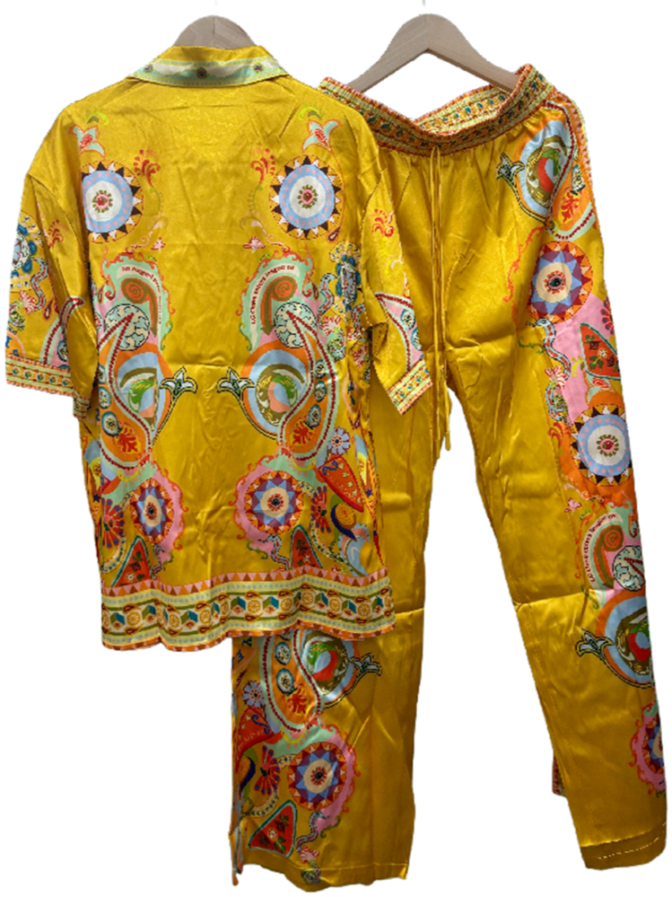 Graphic Print Shirt and Wide-Leg Pants Set