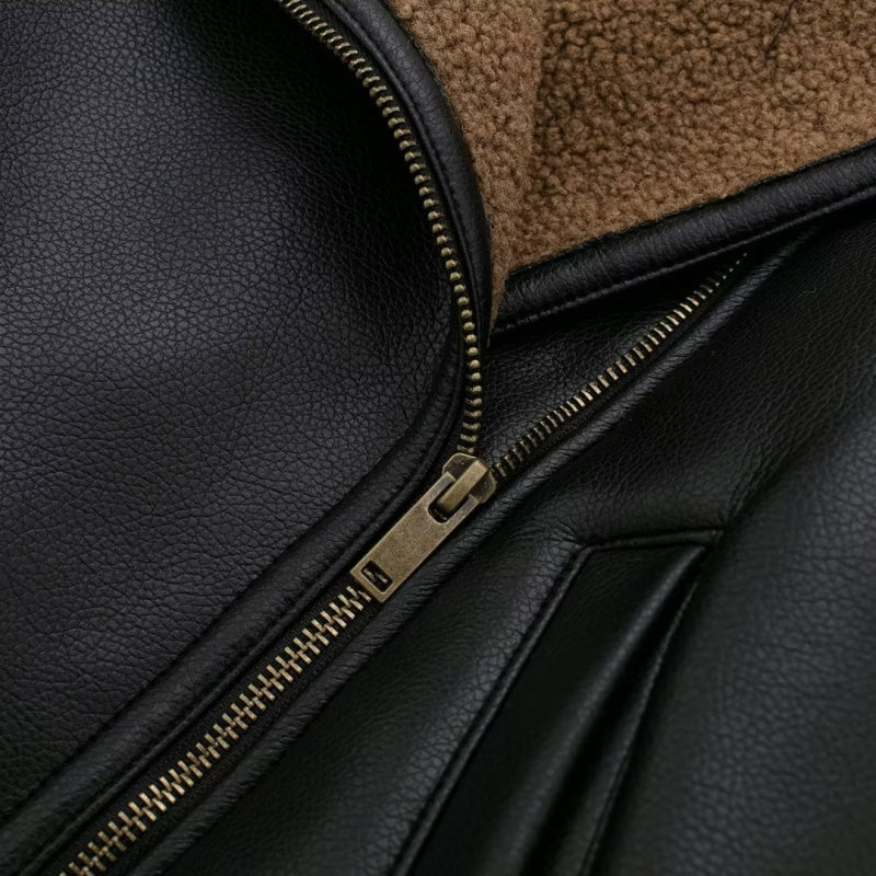 Contrast Collar Moto Jacket