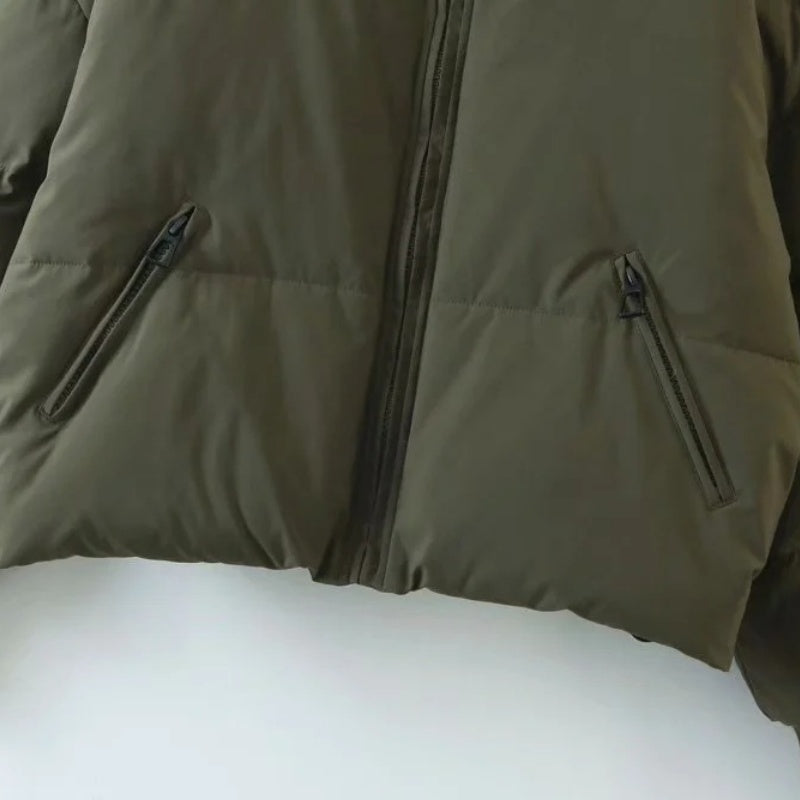 Cropped Puffer Jacket with Zip Closure