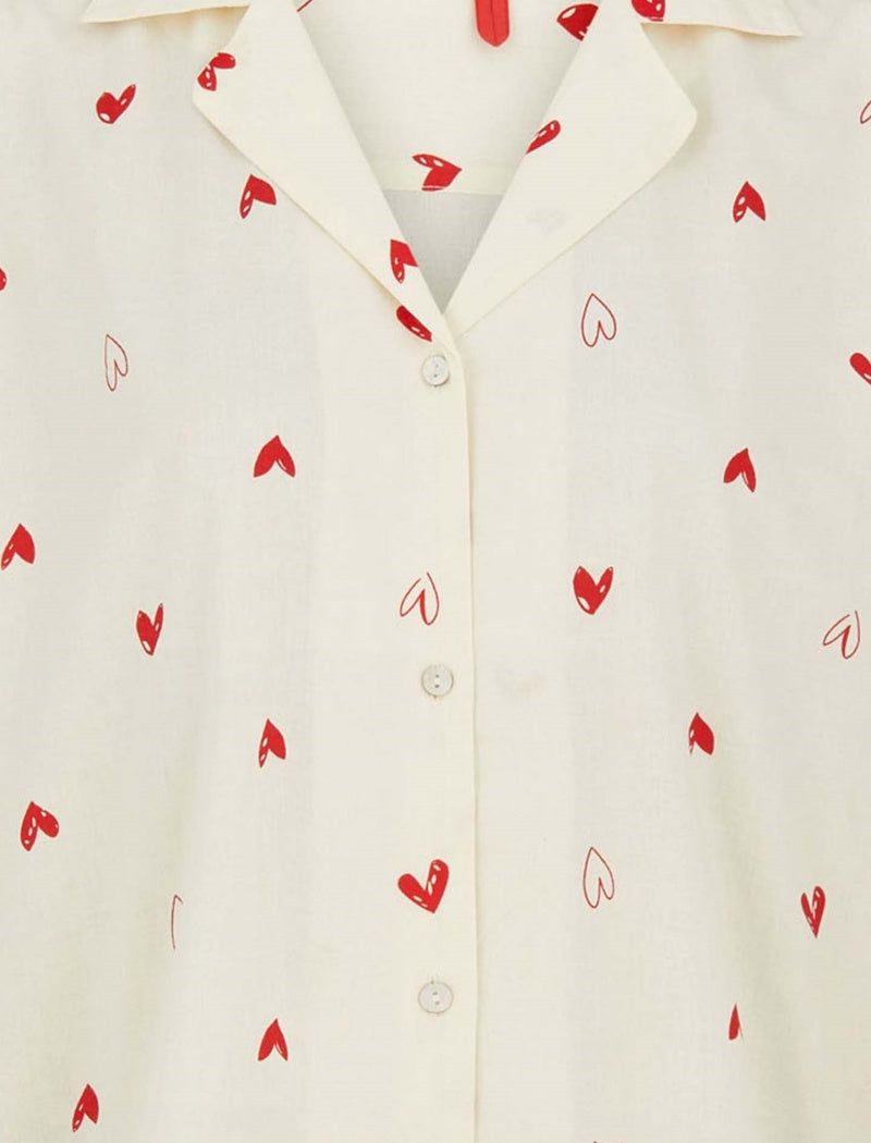 Heart Print Pajama Set with Long Sleeves