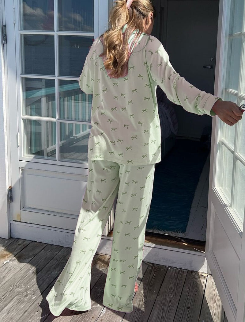 Pink Bow Print Pajama Set