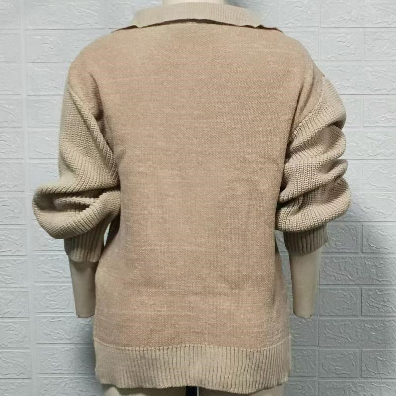 Blazer Collar Long Sleeve Knit Cardigan