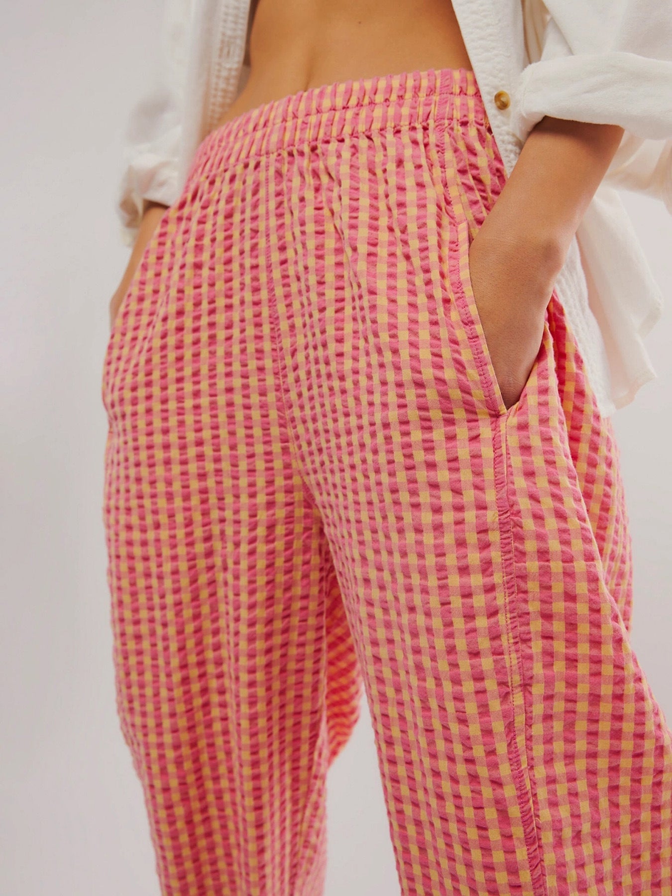 Elastic Plaid Pants