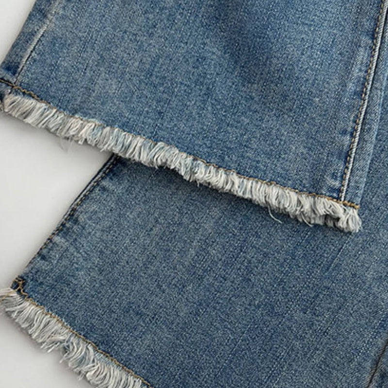 Frayed Hem Flared Denim Jeans
