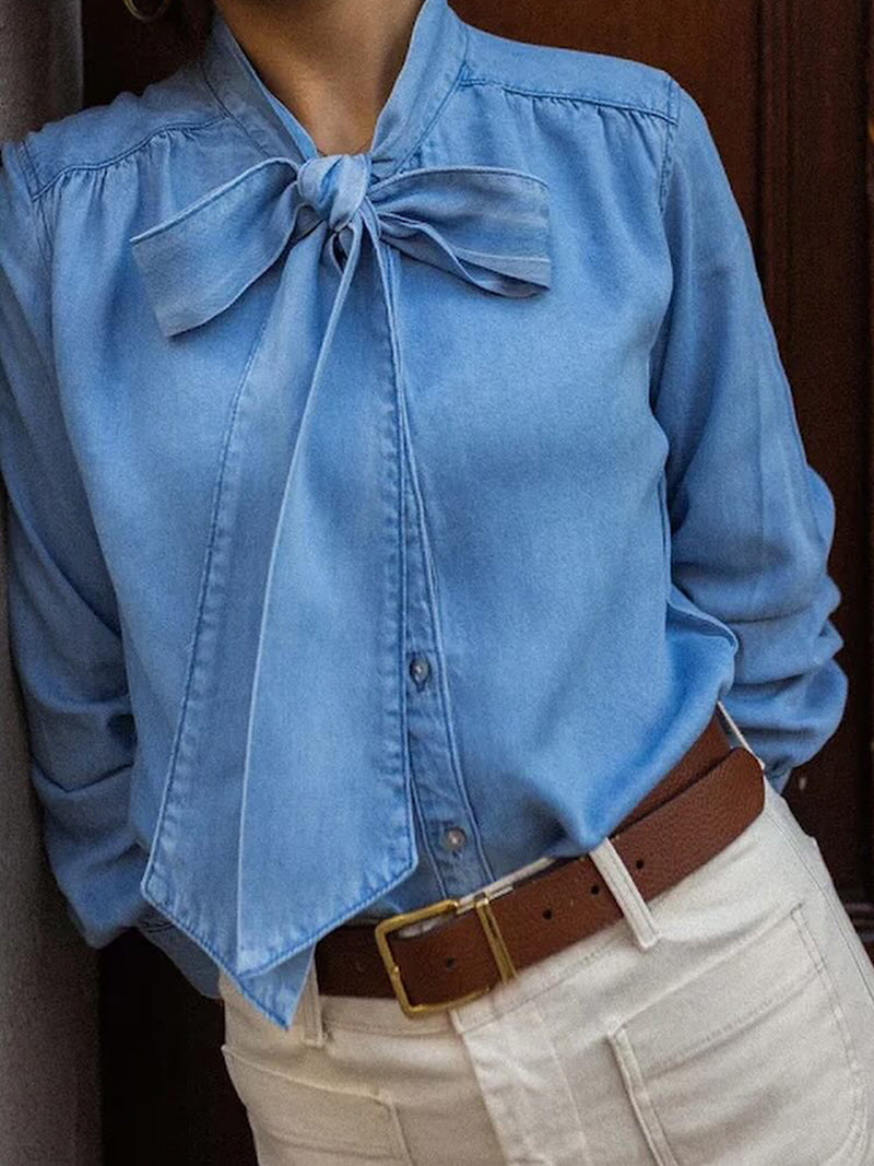 Solid Bow-Tie Blouse