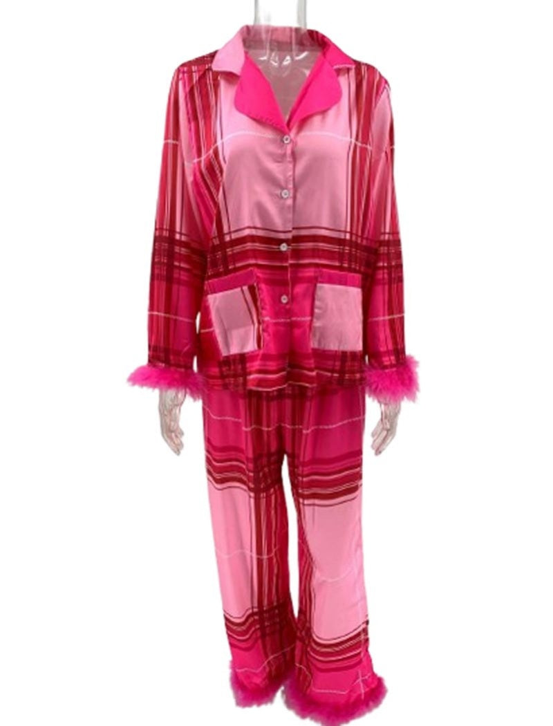 Christmas Print Satin Loungewear Set