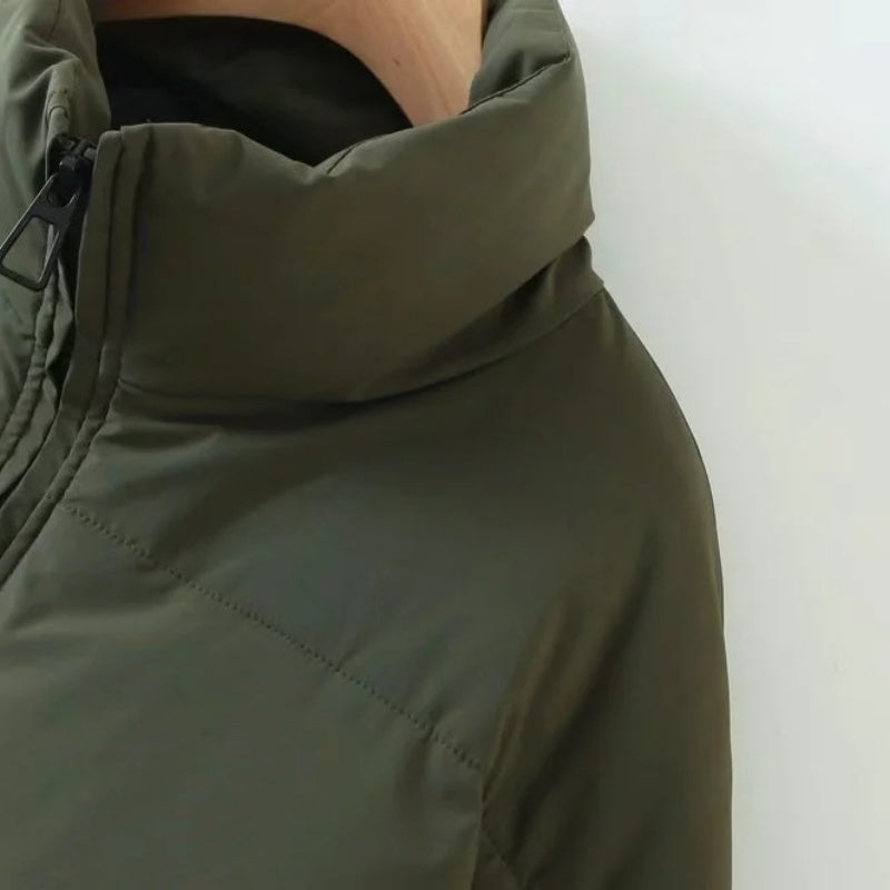 Cropped Puffer Jacket with Zip Closure